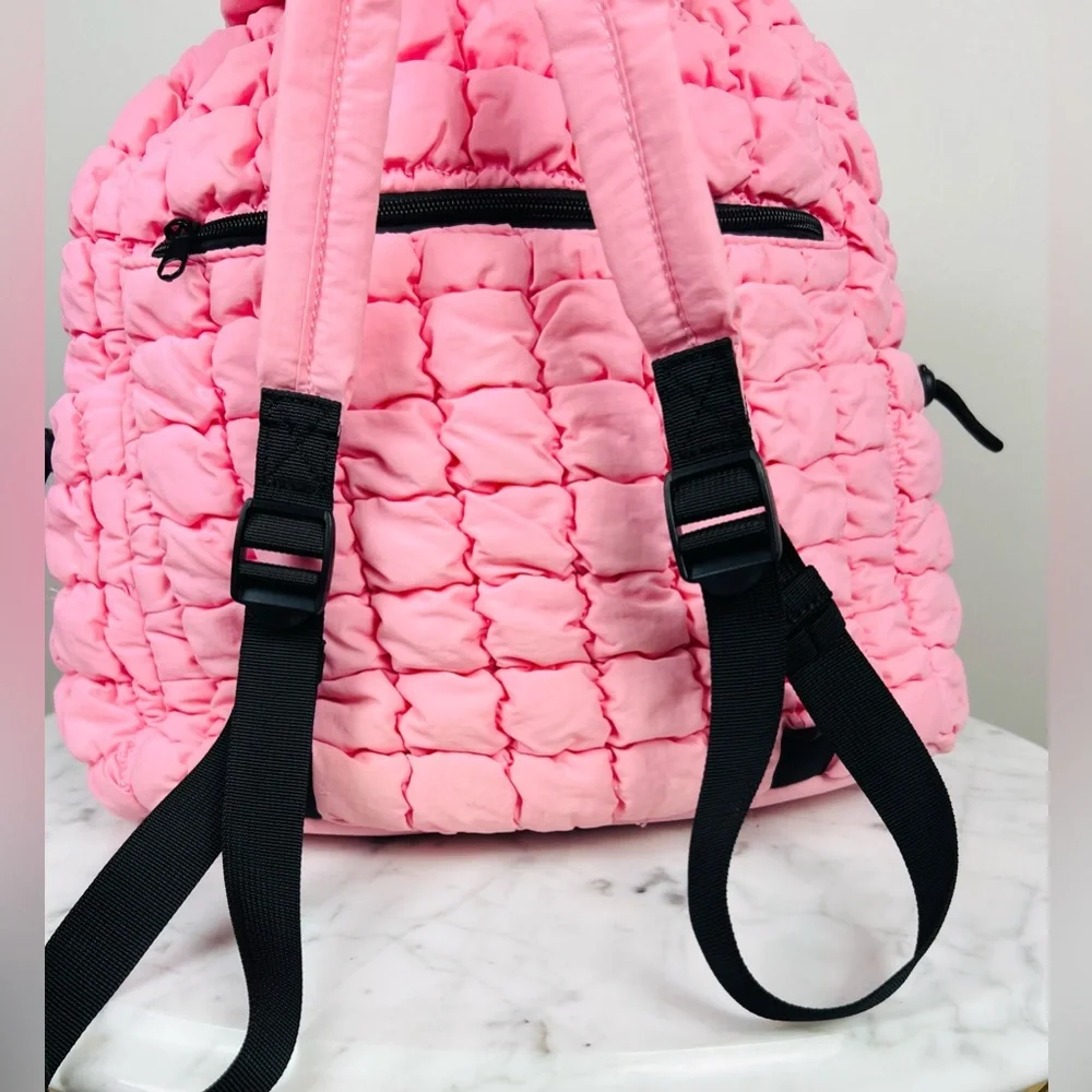 Malibu Hippie Pink Quilted Puffer Backpack – Drawstring Everyday Bag